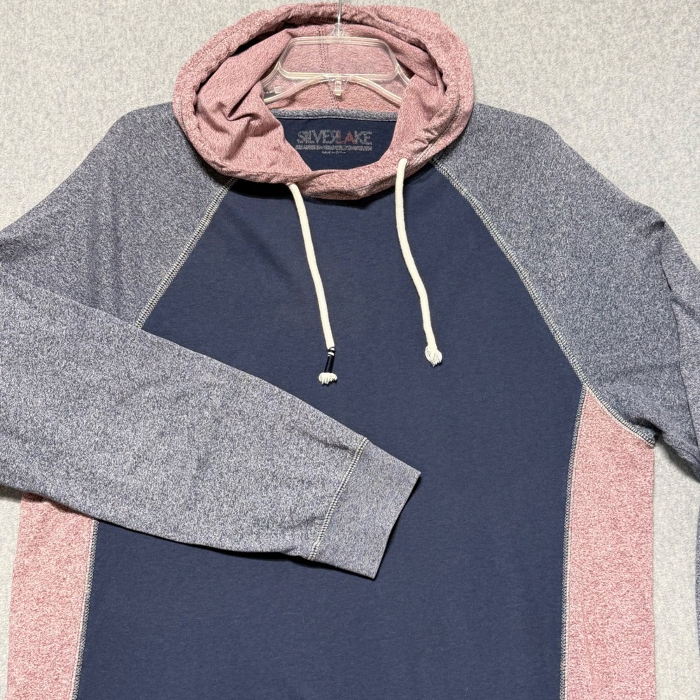 Silver Lake Mens Colorblock Raglan Hoodie Navy Grey Burgundy Pullover‎ Size L